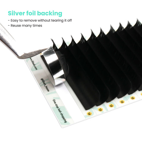 CashmereSilk-ClassicLashes0.1mm-silverfoilbacking wholesale premium lash extension manufacturer & retailer